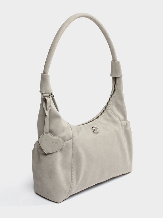 Suede Round Hobo Bag in Light Grey