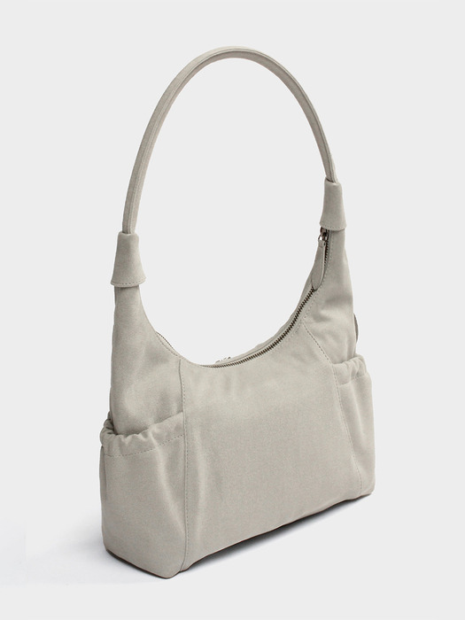 Suede Round Hobo Bag in Light Grey