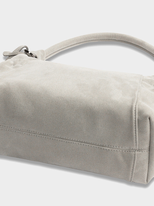 Suede Round Hobo Bag in Light Grey