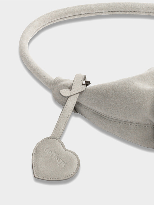 Suede Round Hobo Bag in Light Grey