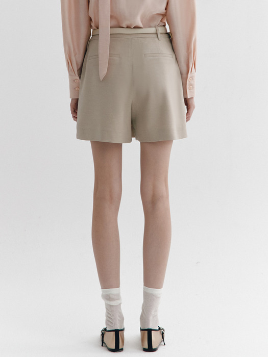Pleats Wrap Skirt-type Shorts BEIGE