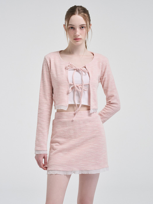 Frill Tweed Mini Skirt, Pink