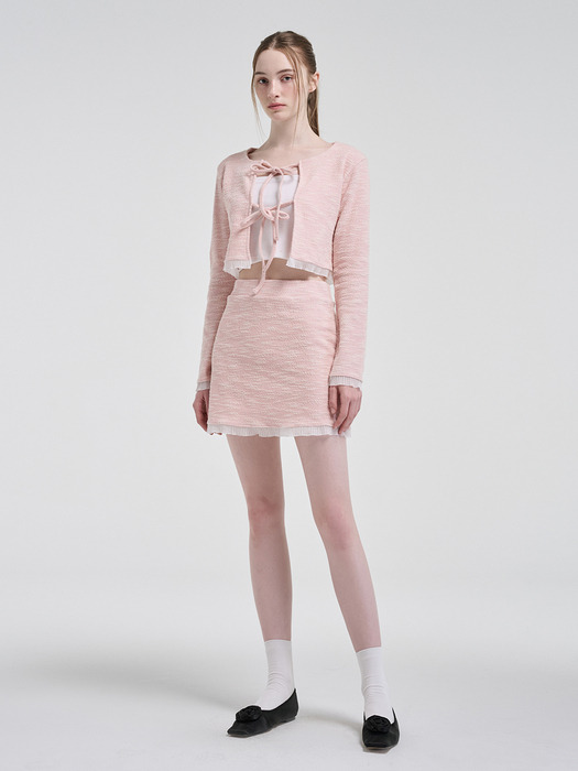 Frill Tweed Mini Skirt, Pink