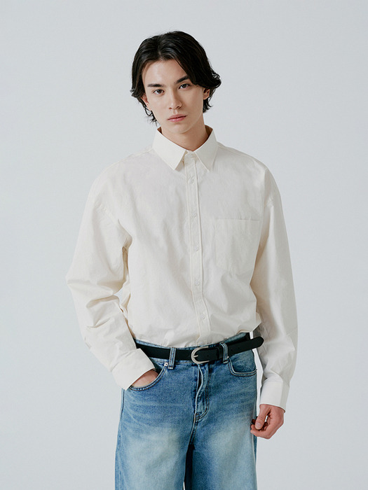 (MEN) 코튼 오버핏 베이직 셔츠 크림