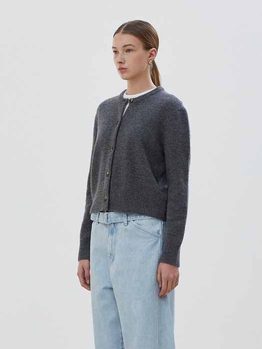 MERINO WOOL ROUND CARDIGAN - CHARCOAL