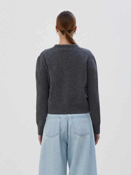 MERINO WOOL ROUND CARDIGAN - CHARCOAL