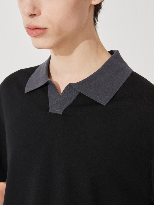 Color Block Open Shirt Half Pullover_ Black (BK) M42MPU003BK