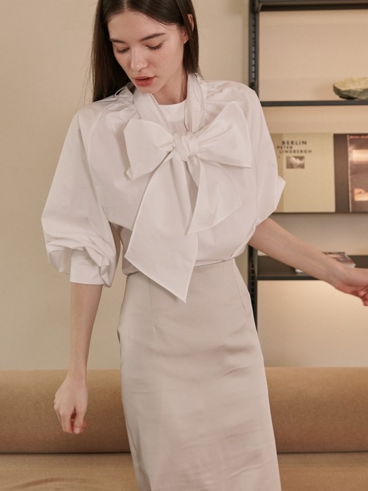 Mia Cotton Ribbon Blouse [White]