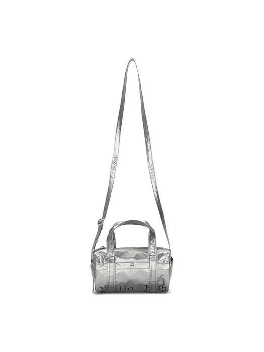 GLOSSY LOGO SPORTY MINI DUFFEL BAG IN SILVER