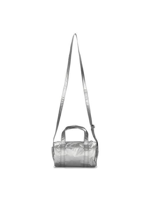 GLOSSY LOGO SPORTY MINI DUFFEL BAG IN SILVER