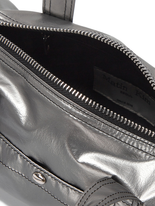 GLOSSY LOGO SPORTY MINI DUFFEL BAG IN SILVER