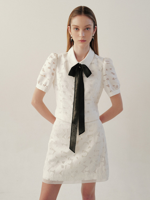 [SET]RUBY Silk jacquard cropped blouse + EZRA Silk jacquard mini skirt (Ivory)