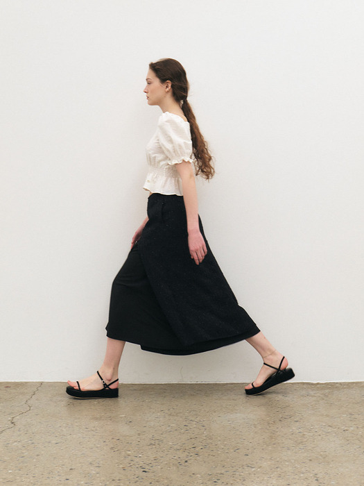 Sequin pleats layered long skirt - Black