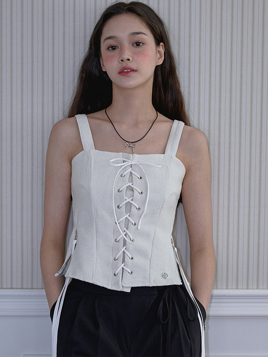 Leather Strap Eyelet Sleeveless [Ivory]