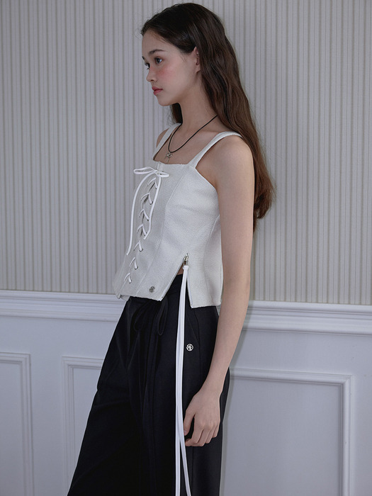 Leather Strap Eyelet Sleeveless [Ivory]