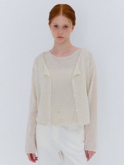 SUMMER COTTON BOUCLE CARDIGAN CREAM