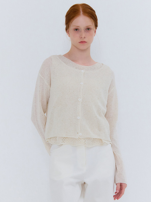 SUMMER COTTON BOUCLE CARDIGAN CREAM