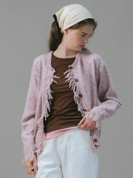 U Wool Fringe Detail Cardigan_Dusty Peony