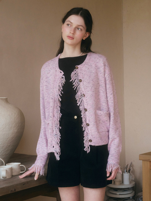 U Wool Fringe Detail Cardigan_Dusty Peony