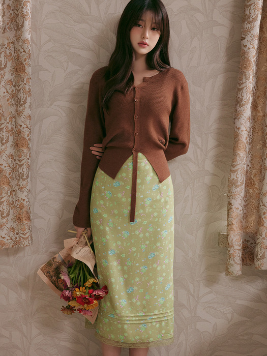 FLOWER LONG SKIRT GREEN