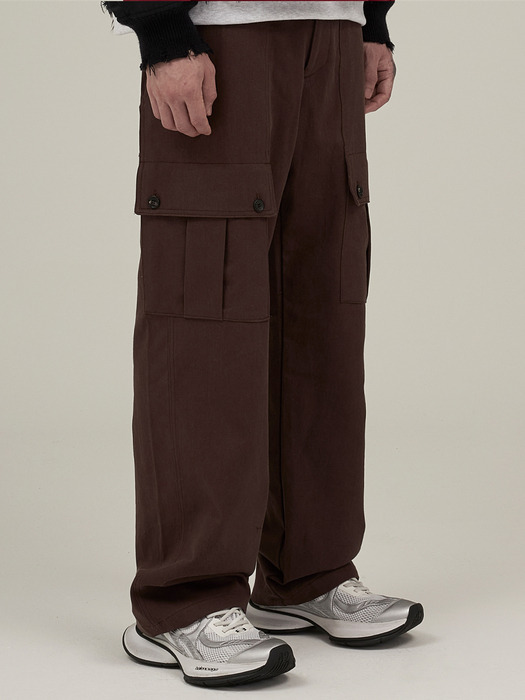 Button Cargo Pants RedBrown