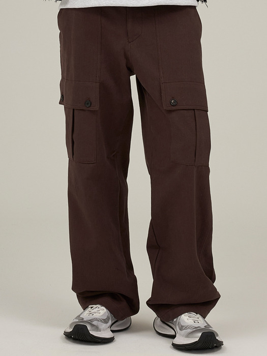 Button Cargo Pants RedBrown