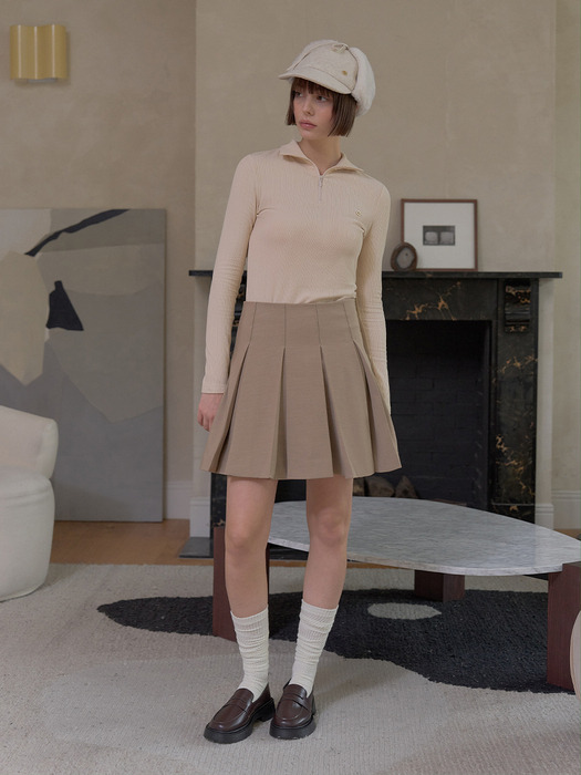 WOOL-LIKE PLEATED SKIRT W/INNER PANTS_Beige