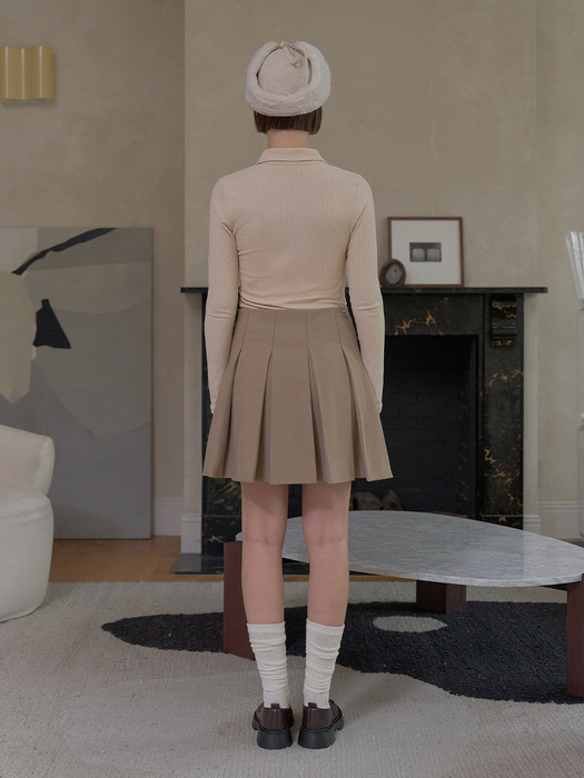 WOOL-LIKE PLEATED SKIRT W/INNER PANTS_Beige