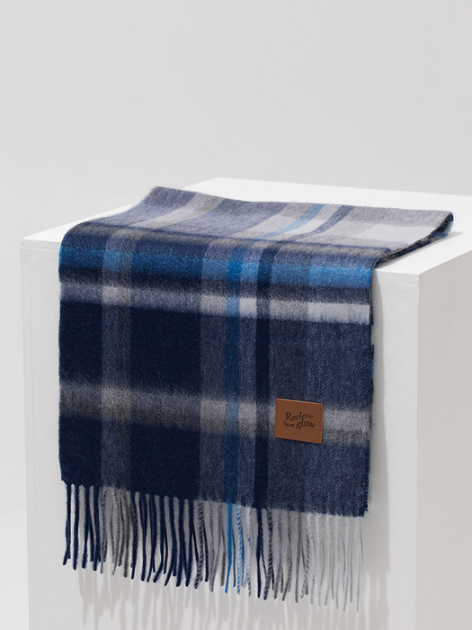 MUNM CHECK CASHMERE 100% MUFFLER BLUE