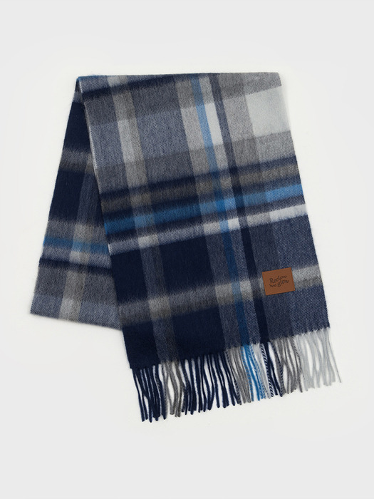 MUNM CHECK CASHMERE 100% MUFFLER BLUE