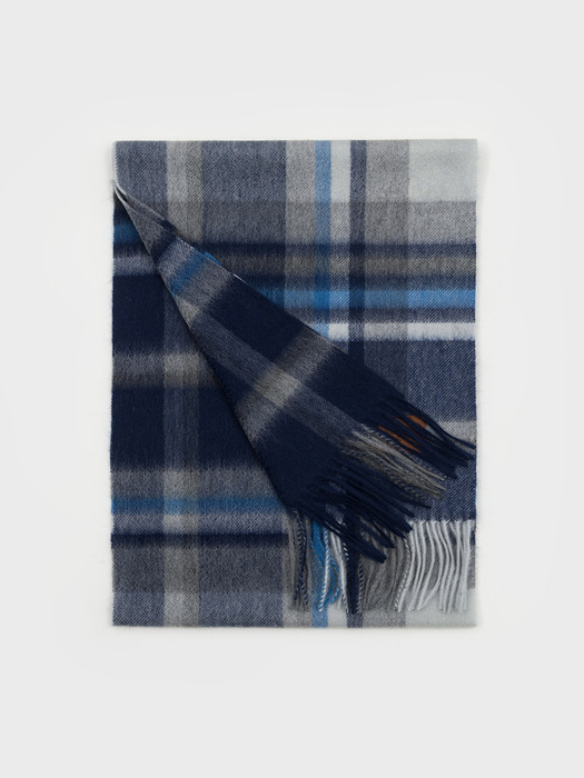 MUNM CHECK CASHMERE 100% MUFFLER BLUE