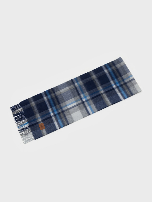 MUNM CHECK CASHMERE 100% MUFFLER BLUE