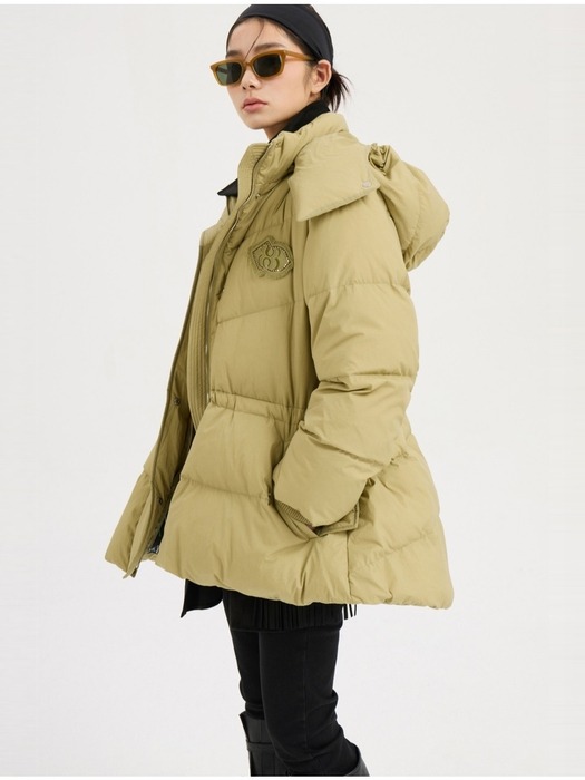 Detachable Hooded Flare Goose-down Jumper (light khaki)_LFUCW24540KHL