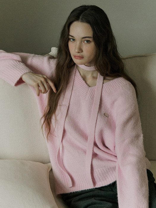 Soft loose fit v neck knit ver.2 - pink