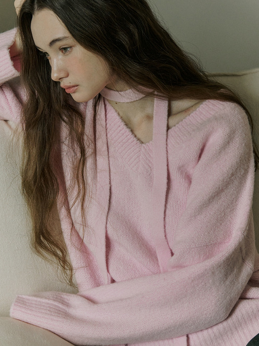 Soft loose fit v neck knit ver.2 - pink