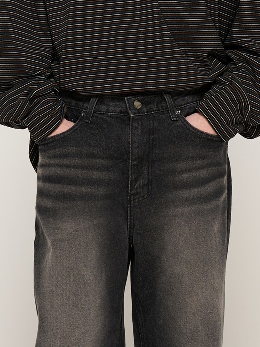 VINTAGE WASHING SEMI-WIDE DENIM PANTS (BLACK)