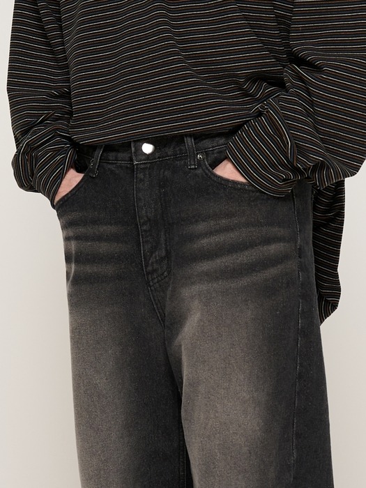 VINTAGE WASHING SEMI-WIDE DENIM PANTS (BLACK)