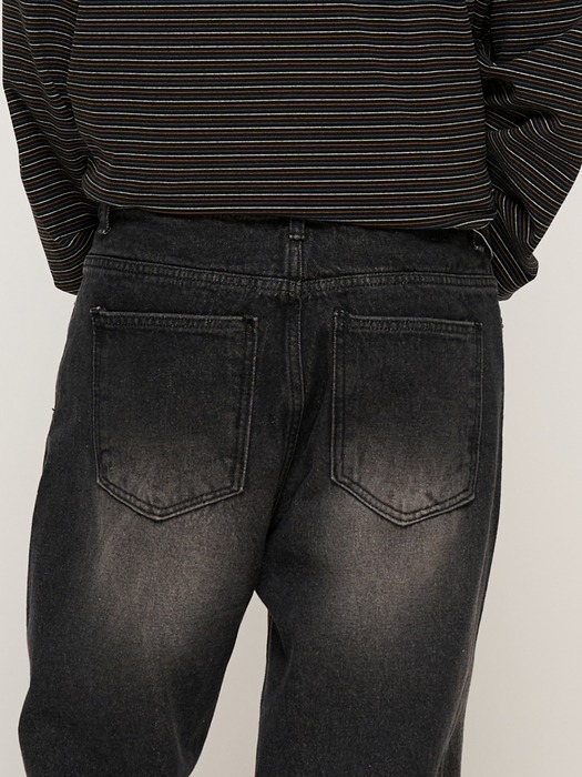 VINTAGE WASHING SEMI-WIDE DENIM PANTS (BLACK)