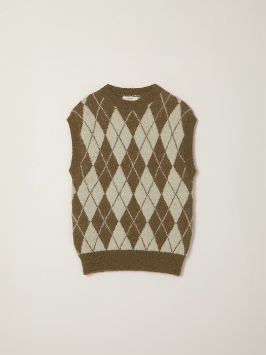 BRUSH ARGYLLE KNIT VEST_BEIGE