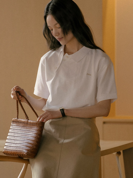 Unbalanced collar button t-shirt TISU01TS13_Ivory - Image 2
