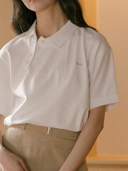 Unbalanced collar button t-shirt TISU01TS13_Ivory - Image 1