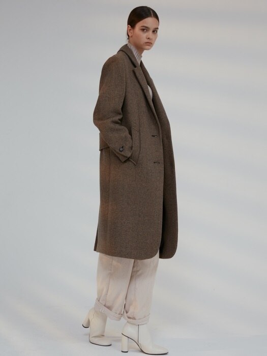 unit | Coat Harringbone Single Wool Melange Brown