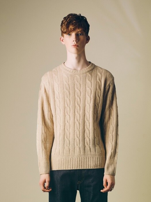 Cable Cashmere Sweater (Beige)