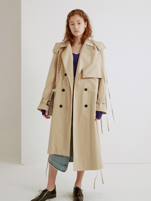 HOODED DRAW STRING TRENCH COAT (BEIGE)