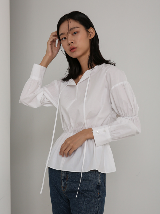 19AU BANDING BLOUSE (WHITE)