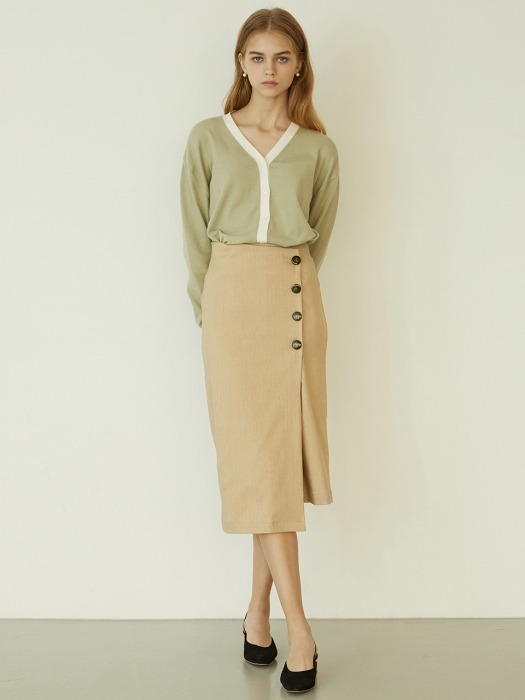 P Button Wrap Skirt_BE