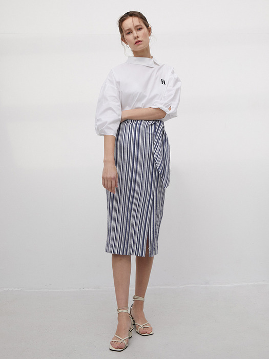 3R Premiun Modal Stripe Twist Ribbon Skirt - Ivory