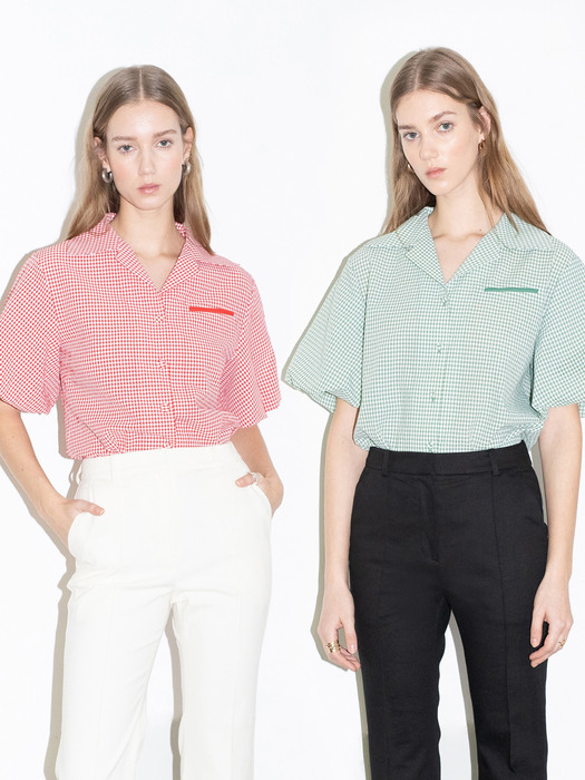 [N]ORANGE COUNTY notched collar balloon short sleeve blouse (4colors)