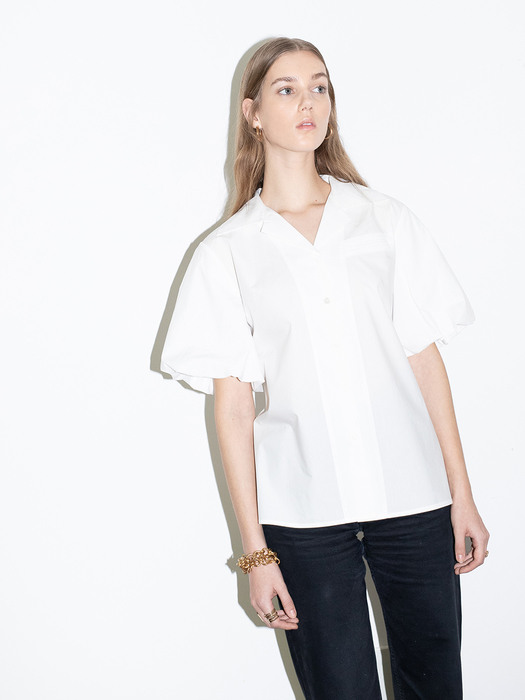 ORANGE COUNTY notched collar balloon short sleeve blouse (4colors)