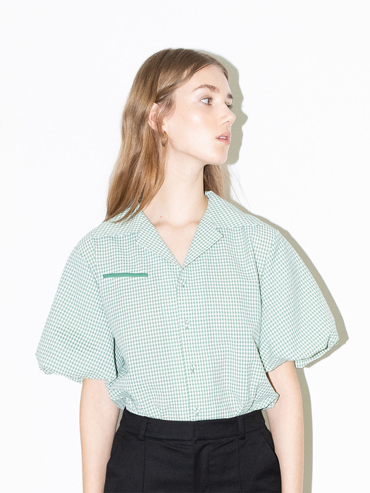 ORANGE COUNTY notched collar balloon short sleeve blouse (4colors)